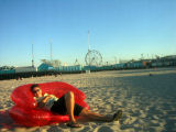 Red Inflatable Sofa at Jersey Shore